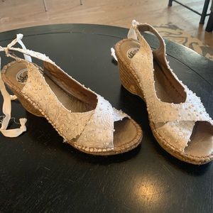 White wedges with intricate embroidery